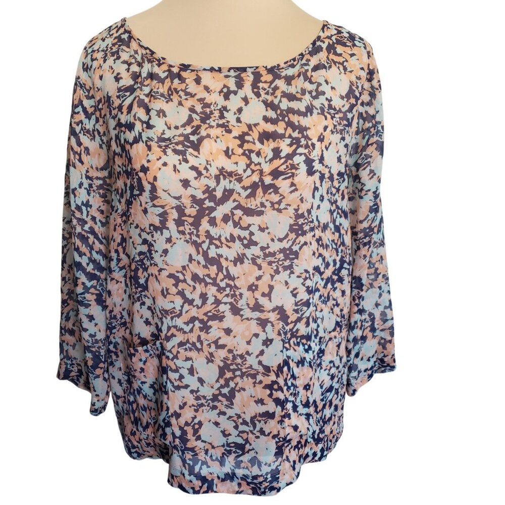 Club Monaco 100% Silk Floral Print Blouse Long Sleeve SZ Medium Pockets